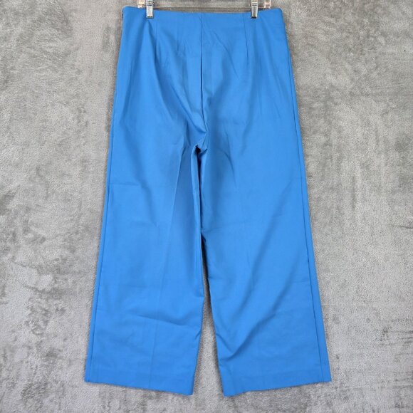 Mango Wide Leg Pants Womens Size 12 Blue High Waist 312FARRITO Work Trousers - Picture 8 of 13